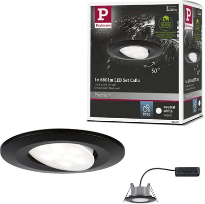 LED-inbouwlamp Calla zwenkbaar IP65 rond 90 mm 30° 6W 500lm 230V 4000K Zwart mat