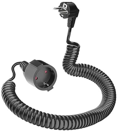 Spiraal verlengkabel 0,58 m tot 2 m, IP20, Schuko stekker & contactdoos, zwart