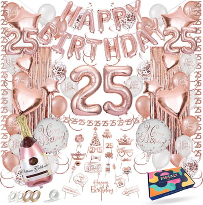 Fissaly 25 Jaar Rose Goud Verjaardag Decoratie Versiering – Feest - Helium, Latex & Papieren Confetti Ballonnen