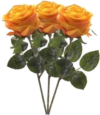 Emerald Kunstbloem roos Simone - 3x - geel/oranje - 45 cm - decoratie bloemen