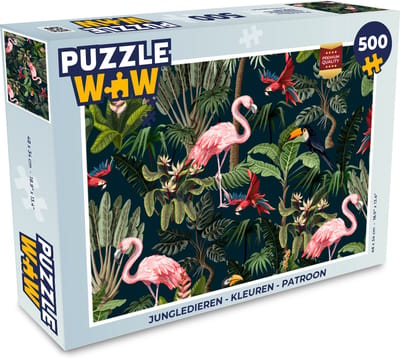Puzzel Jungledieren - Patroon - Kinderen - Flamingo - Papegaai - Kids - Legpuzzel - Puzzel 500 stukjes
