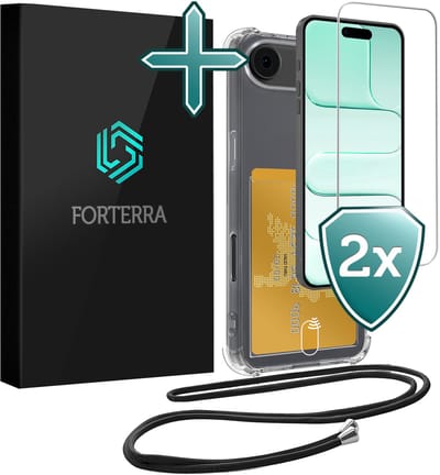 Hoesje Geschikt voor iPhone Air Pashouder Case Siliconen Hoes Met Koord Met 2x Screenprotector - Hoes Geschikt voor iPhone Air Met Telefoonkoord Hoesje Back Cover Met Pasjeshouder - Transparant