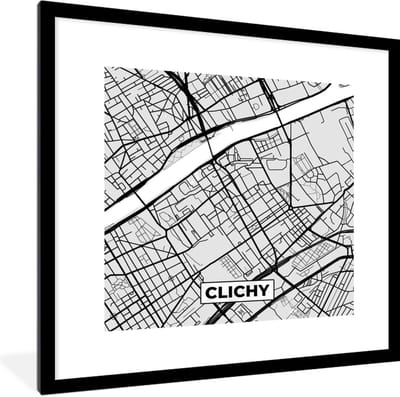 Fotolijst incl. Poster - Plattegrond - Clichy - Stadskaart - Kaart - Frankrijk - 40x40 cm - Posterlijst