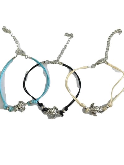 Petra's Sieradenwereld - Enkelbandjeset van 3 kleuren (wit, turquoise en zwart) met schildpad met sluiting (544)