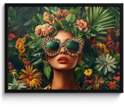 Poster in lijst - Fotolijst 70x50 cm - Posters - Vrouw - Panterprint - Jungle - Natuur - Luxe - Posterlijst zwart - Decoratie - Wanddecoratie woonkamer - Muurdecoratie slaapkamer