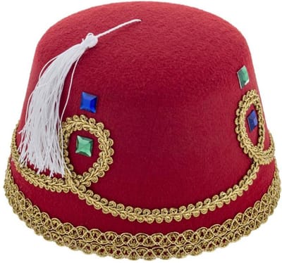 Funny Fashion Fez hoedje - met decoraties - rood - voor volwassenen - 1001 nacht - Marokkaans thema