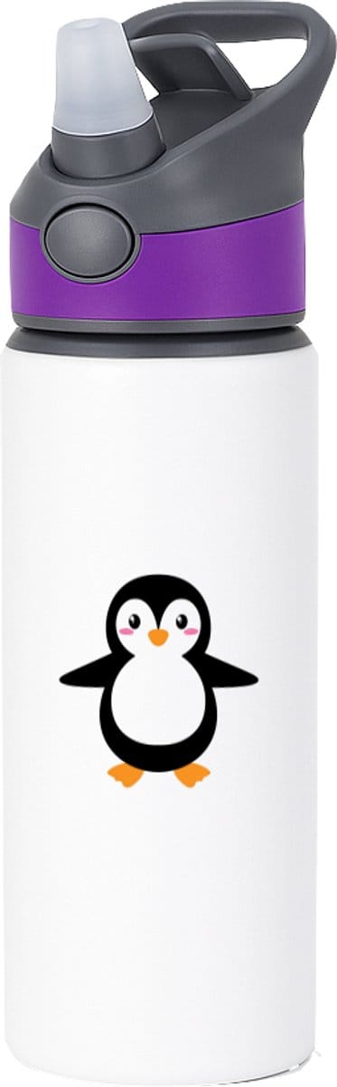 Hacebo® - Pinguins waterfles met rietje paars - Pinguïn - Dieren liefhebbers - Vogels - noordpool - water fles - 650ML