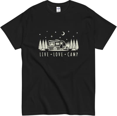 Leven Liefde Kamperen T Shirt - Kampeershirt Katoen - Heren & Dames - Zwart - S