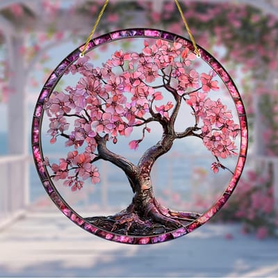 Dailygoods- Zonnevanger 20 x 20 cm - Acryl - Perzikbloem - Zonwering - Raamhanger - Decoratie voor huis en tuin - Suncatcher