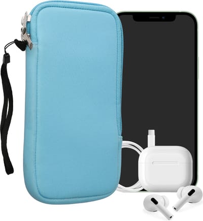 kwmobile telefoontasje universeel geschikt voor XXL - 7" smartphones - 17,7 x 8,5 cm - Hoesje met rits en polslusje -In lichtblauw -