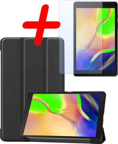Hoesje Geschikt voor Samsung Galaxy Tab A 8.0 (2019) - Met Screenprotector - Trifold Bookcase - Hard Cover - Hardcover Book Case - Tablet Hoes - Zwart