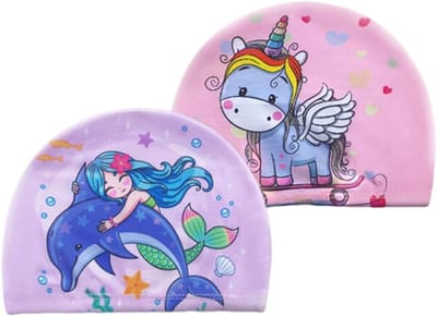 Set van 2 zwemcaps voor meisjes van 1-7 jaar, ideaal voor lang en kort haar, waterdicht en comfortabel