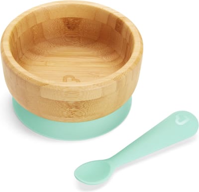 Munchkin Bamboe Serviesset voor Baby's en Peuters - Siliconen lepel en Kommetje met Zuignap - Anti-Slip - Vanaf 6 maanden