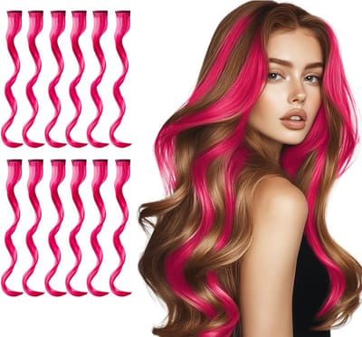 12 Stuks 20 Inch Magenta Clip-In Haarextensions, Lang Steil Synthetisch Haar voor Feestjes en Festivals, Haaraccessoires voor Vrouwen en Meisjes