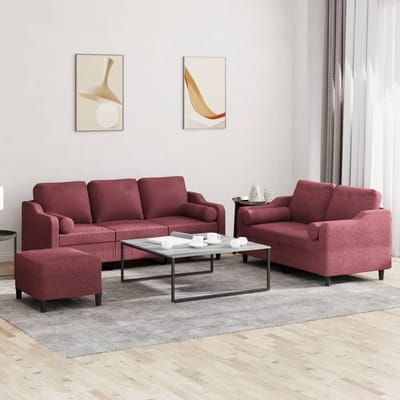 vidaXL - 3-delige - Loungeset - met - kussens - stof - wijnrood
