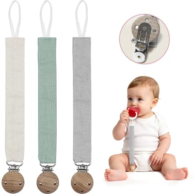 3 stuks Babyfopspeenkettingen – 25 cm – Fopspeenkoordjes – Anti-verlieskoordjes – Fopspeenclips – Unisex (voor jongens en meisjes) – Clip-houders – Anti-valkettingen – Koordjes met drukknoop – Fopspeenbevestigingen