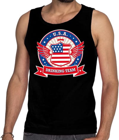 Zwart USA drinking team tanktop / mouwloos shirt / tanktop / mouwloos shirt zwart heren - Amerika kleding S
