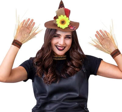 Set van 4 Halloween Cosplay Accessoires met Strohoed, Armband en Ketting voor Feestjes en Carnavalsdecoratie voor Volwassenen