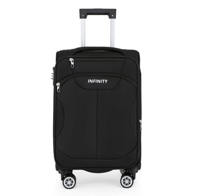 Zwarte zachte koffer met 8 wielen, reistas, TSA Light handbagage