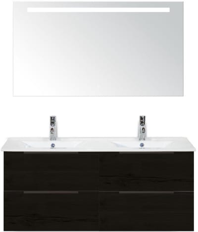 Seville Badmeubelset 120 cm - 4 Laden Black Oak Edge - Wastafel Enjoy Dubbel met Sence Spiegel