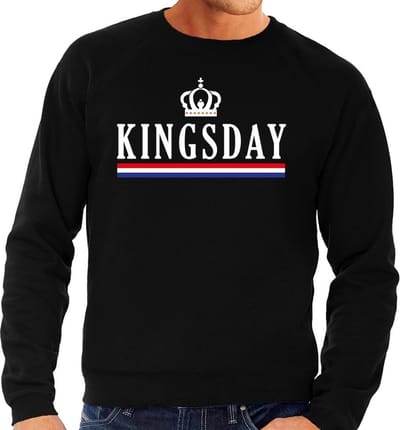 Kingsday print sweater - trui - zwart - voor heren - koningsdag kleding - lange mouwen S