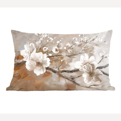 Sierkussens - Kussentjes Woonkamer - 60x40 cm - Bloemen - Natuur - Wit - Bloesem - Abstract