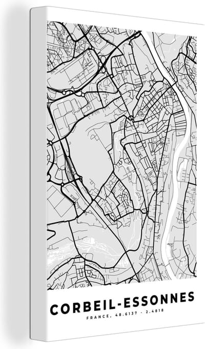 Canvas Schilderij Corbeil-Essonnes - Plattegrond - Frankrijk - Kaart - Stadskaart - 20x30 cm - Wanddecoratie