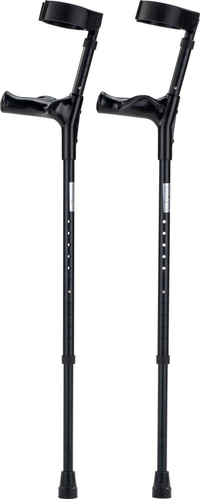 Elleboogkrukken ergonomisch Zwart. Maat M/L - Loopkrukken - krukken anatomische handvatten, gesloten manchet - Set - paar van 2