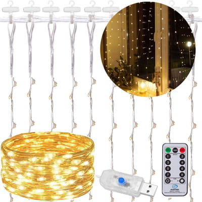 Springos Lichtgordijn - USB & Afstandsbediening - 300 LED -  Warm Wit