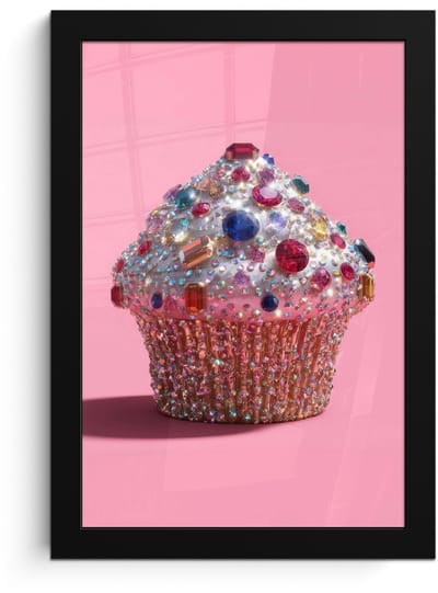 Poster in lijst - Fotolijst 20x30 cm - Posters - Cupcake - Kleurrijk - Edelstenen - Posterlijst zwart - Decoratie - Wanddecoratie woonkamer - Muurdecoratie slaapkamer