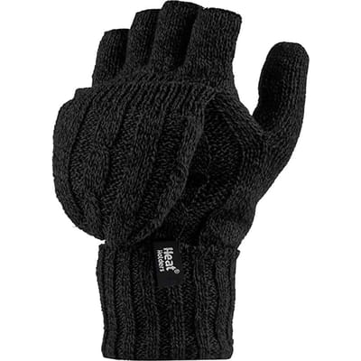 Gebreide thermo vingerloze converterhandschoenen voor dames - Zwart