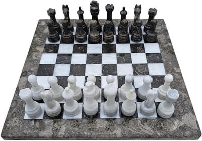 Marmeren schaakspel - Strategie spel - Luxe spel beleving - Handgemaakt natuurproduct - 365 cm - Antraciet beige wit