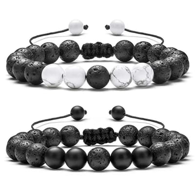 Victorious Set Natuurstenen Kralen Armband – Heren Armband – Dames Armband – Zwart & Wit – 15 t/m 22cm