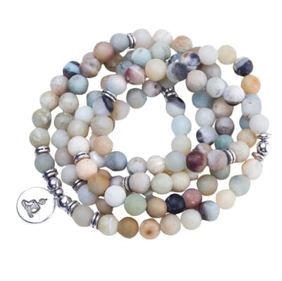 Marama - Mala armband Buddha Amazoniet - ketting - edelsteen - elastisch - blauw - bruin