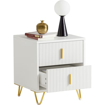 SoBuy Nachtkastje Modern - Bijzettafel met 2 Laden - Compacte Salontafel voor Slaapkamer en Woonkamer - Wit, 40 x 40 x 47 cm, FBT115-W