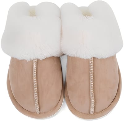 longziming -Dames Pluche Pantoffels met Memory Foam – Zachte Slip-On Huisslippers met Antislipzool – Lichtbruin – L40/41