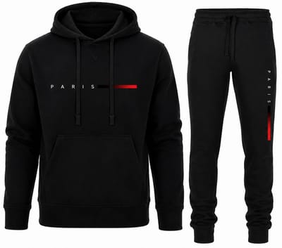 Trainingspak Heren - Joggingpak met Hoodie en Sportbroek - Heren Huispak - Katoen - Paris print - Zwart - 4XL