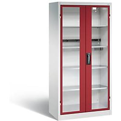 C+P Basic batterijlaadkast met acrylglas doorkijkvenster, H 1950 x B 930 x D 500 mm, lichtgrijs/roodbruin