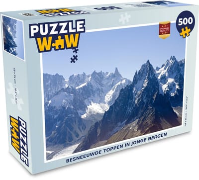 Puzzel Besneeuwde toppen in jonge bergen - Legpuzzel - Puzzel 500 stukjes - Kerst - Cadeau - Kerstcadeau voor mannen, vrouwen en kinderen
