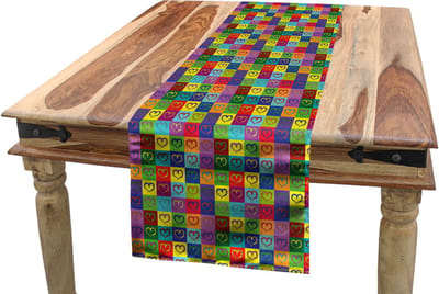 New Bed Kunst Levendig Hart Kleurrijke Vierkant Accent Rechthoekige Tafelrunner, 40cm x 300cm