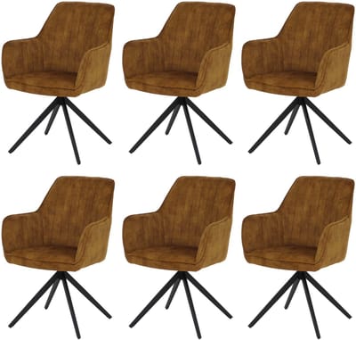Set van 6 eetkamerstoelen MCW-L79, keukenstoel met draaibare armleuningen en automatische terugvering, fluweel 440 g/m² ~ suède-look, mosterdgeel
