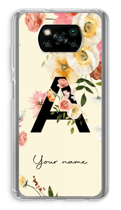 Gepersonaliseerd - Case Company® - Hoesje geschikt voor Poco X3 Pro hoesje - Flirty Flowers Monogram - Soft Cover Telefoonhoesje - Bescherming aan alle Kanten en Schermrand