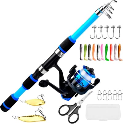 Kinder Hengelset - Vis Set - Waterpret Buiten - Telescopische Hengel - 180 cm Lengte - Blauw