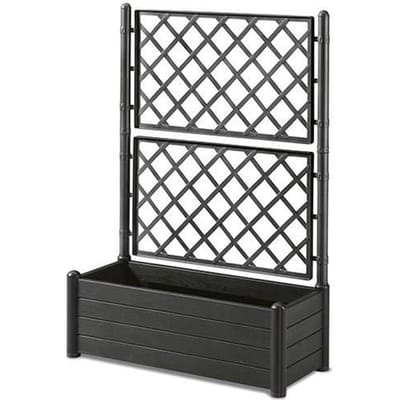 STEFANPLAST Bac a fleur/Jardiniere avec treillis - ITALIA FLOWER BOX - Finition effet bois - 100x43xH142 cm - 80 L - Anthracite
