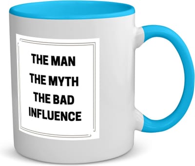Akyol - the man the myth the bad influence koffiemok - theemok - blauw - Quotes - mensen die andere beïnvloeden - verjaardagscadeau - cadeau - kado - geschenk - verjaardag - slechte invloed - 350 ML inhoud