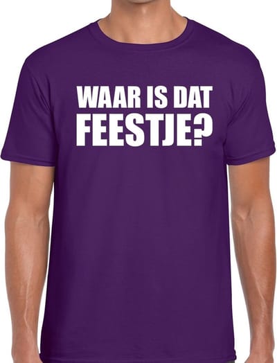 Waar is dat feestje - Partykleding t-shirt - paars - Heren - feestkleding - foute party - carnaval - verjaardag S