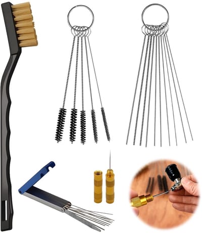 Dailygoods- Reinigingsset 13 Draden - 10 Naalden - 5 Borstels - 1 Staalborstel - 1 Verwijderingsgereedschap - Handig Etui - Carburateurreinigingsset