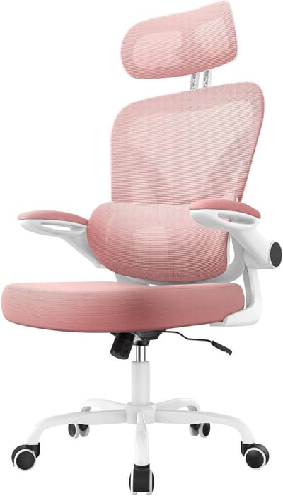 Ergonomische Bureaustoel - Comfortabele Werkstoel - Thuiswerken Kantoor - Verstelbare Lendensteun - Tot 110 kg - Roze