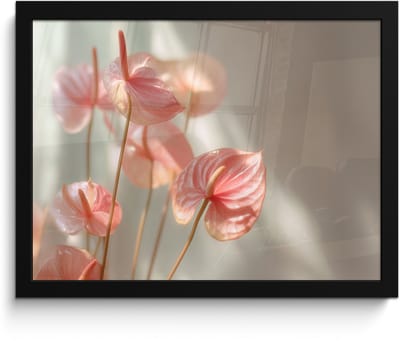 Poster in lijst - Fotolijst 40x30 cm - Posters - Bloemen - Stelen - Roze - Schaduw - Posterlijst zwart - Decoratie - Wanddecoratie woonkamer - Muurdecoratie slaapkamer