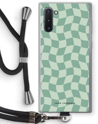 Case Company® - Hoesje met koord geschikt voor Samsung Galaxy Note 10 hoesje met Koord - Grid Groen - Telefoonhoesje met Zwart Koord - Bescherming aan alle Kanten en Over de Schermrand